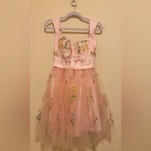 Floral Embroidered Pink Junior/Adult Dress
